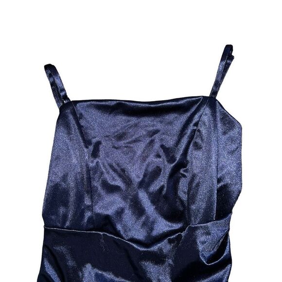 HONEY & ROSIE Square Neck Faux Wrap Satin Blue Dress Size Large - Picture 4 of 11